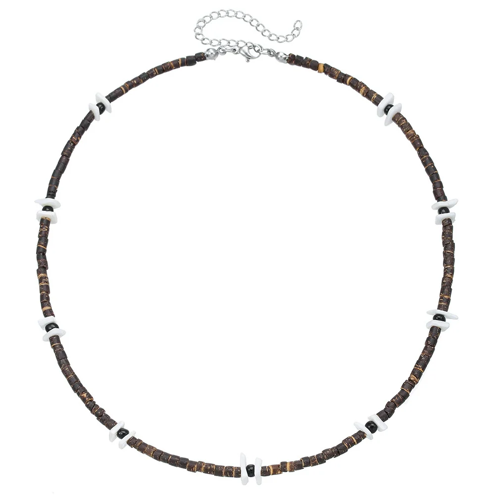 Trendy Unisex Hiphop Bohemian Style Shell Coconut Shell Wood Beads Stitching O Chain Necklace Handmade Geometric Pattern Stainless Steel Fadeless - Image 5