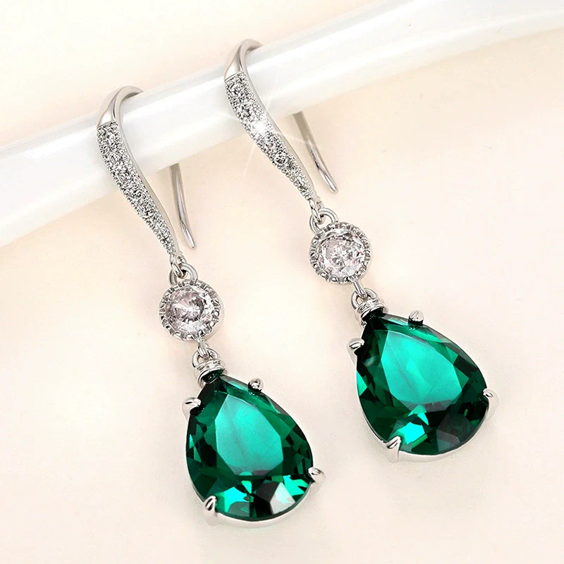 Trendy Women's Copper Dropshaped Blue Topaz Imitation Crystal Earrings - Image 2