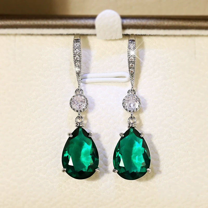 Trendy Women's Copper Dropshaped Blue Topaz Imitation Crystal Earrings - Image 4