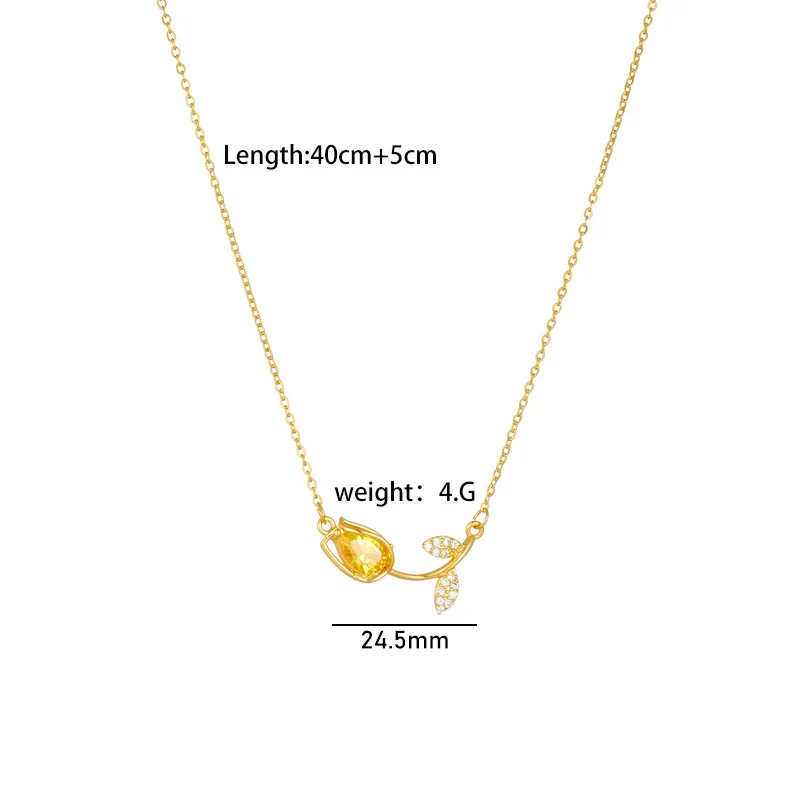 Tulip Flower Necklace Copper Mixed Gemstone Inlay Electroplating O Chain Women's Titanium Steel Accessories - Image 11