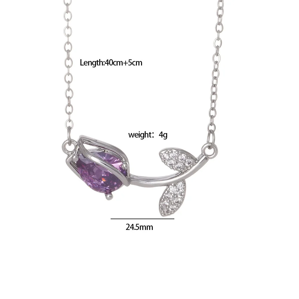 Tulip Flower Necklace Copper Mixed Gemstone Inlay Electroplating O Chain Women's Titanium Steel Accessories - Image 13