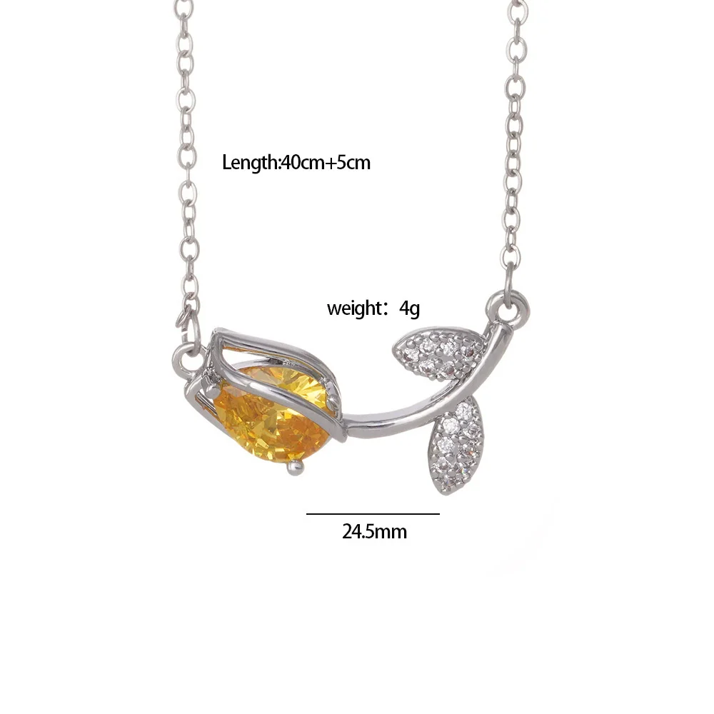 Tulip Flower Necklace Copper Mixed Gemstone Inlay Electroplating O Chain Women's Titanium Steel Accessories - Image 14