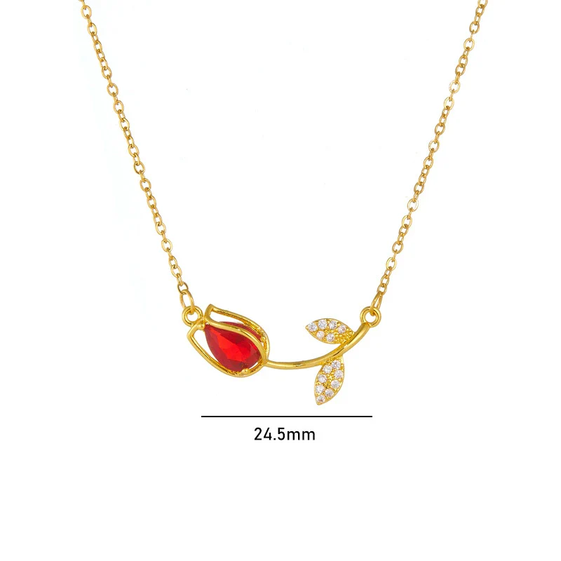 Tulip Flower Necklace Copper Mixed Gemstone Inlay Electroplating O Chain Women's Titanium Steel Accessories - Image 5
