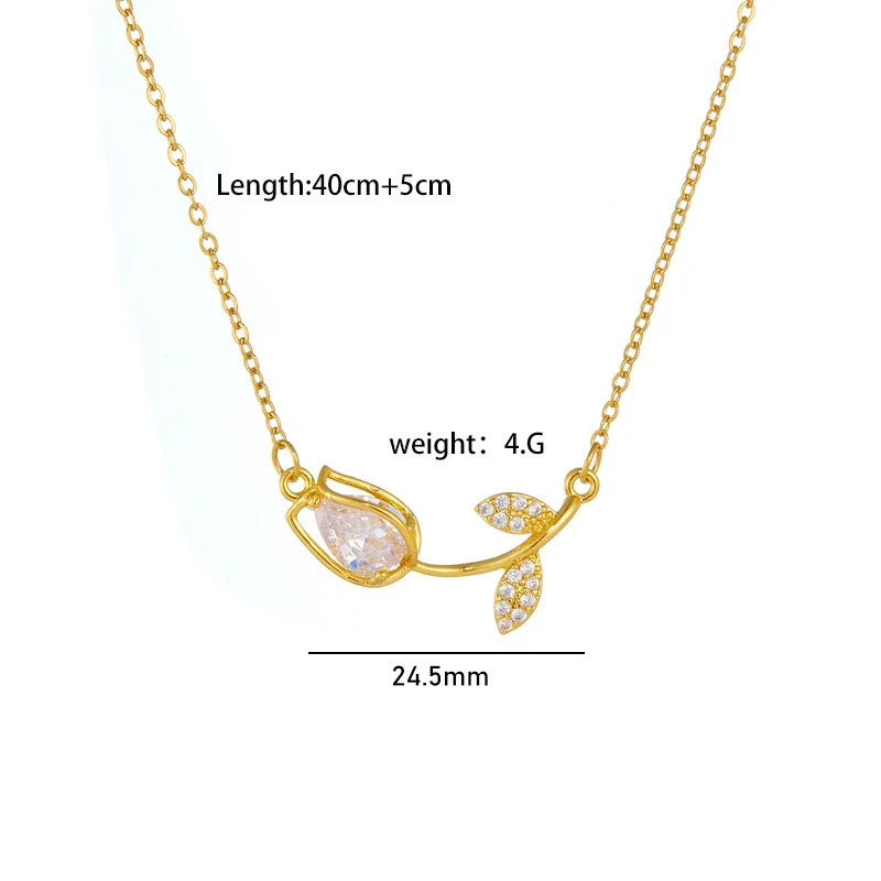 Tulip Flower Necklace Copper Mixed Gemstone Inlay Electroplating O Chain Women's Titanium Steel Accessories - Image 8