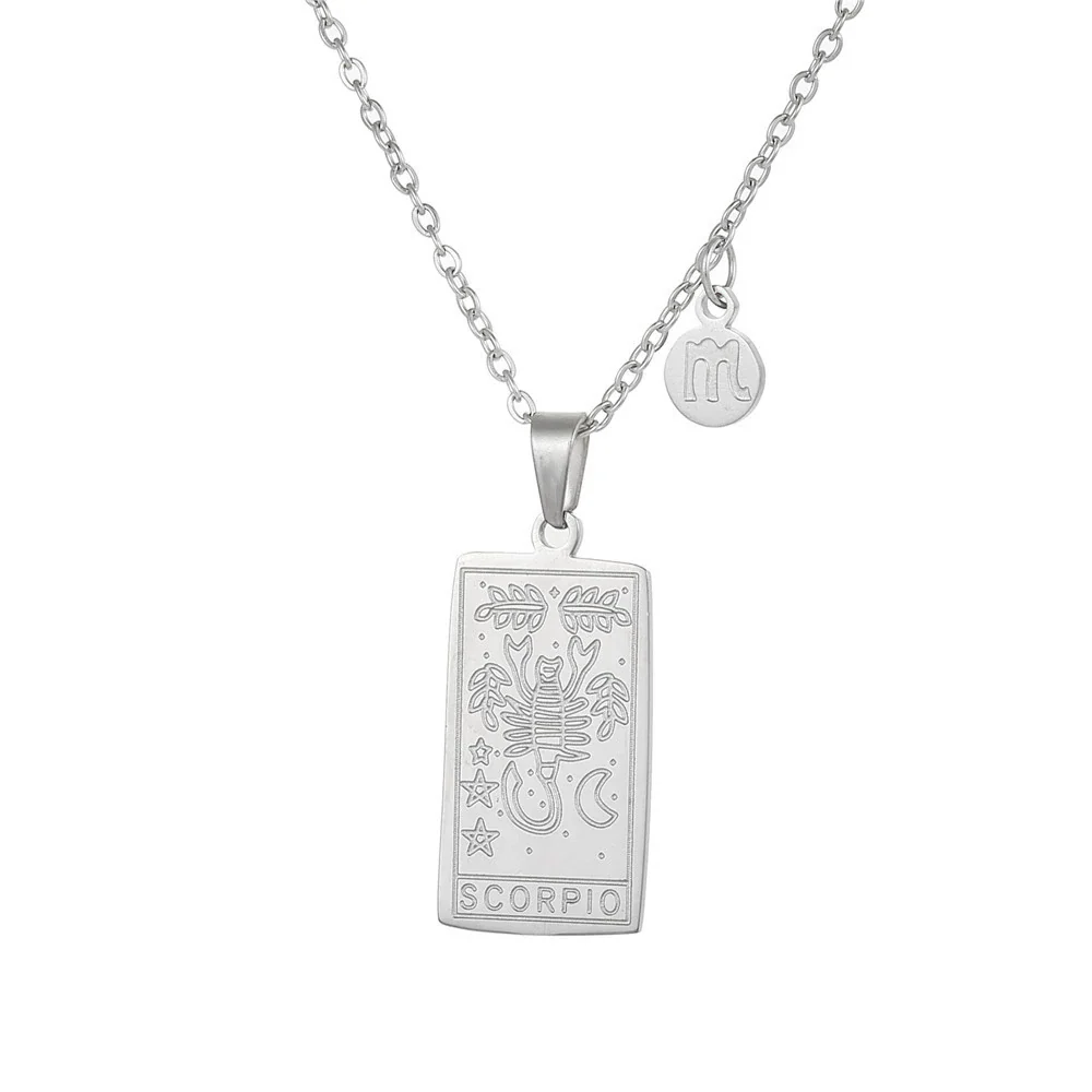 Twelve Constellation Tarot Stainless Steel Titanium Steel Square Gold Inlaid Geometric Necklace - Image 27