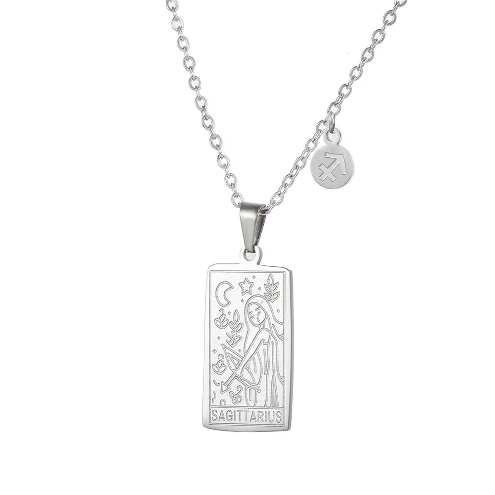 Twelve Constellation Tarot Stainless Steel Titanium Steel Square Gold Inlaid Geometric Necklace - Image 28