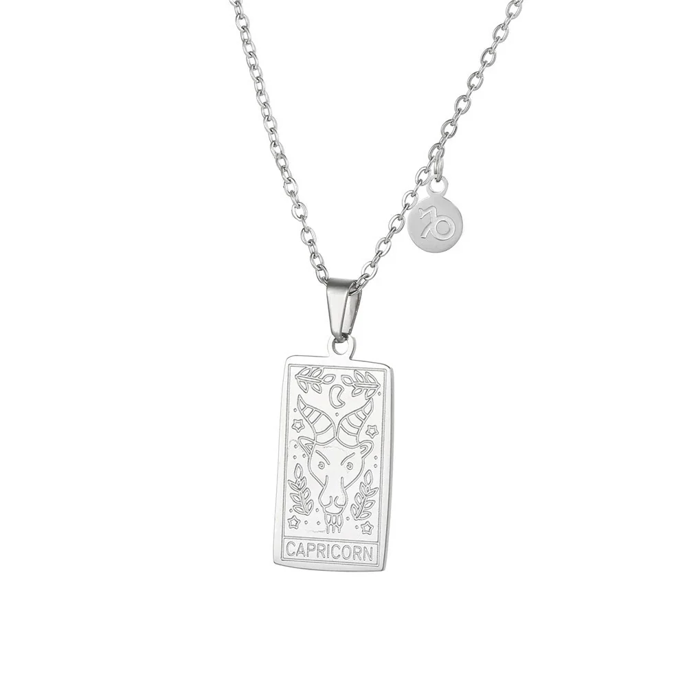 Twelve Constellation Tarot Stainless Steel Titanium Steel Square Gold Inlaid Geometric Necklace - Image 29