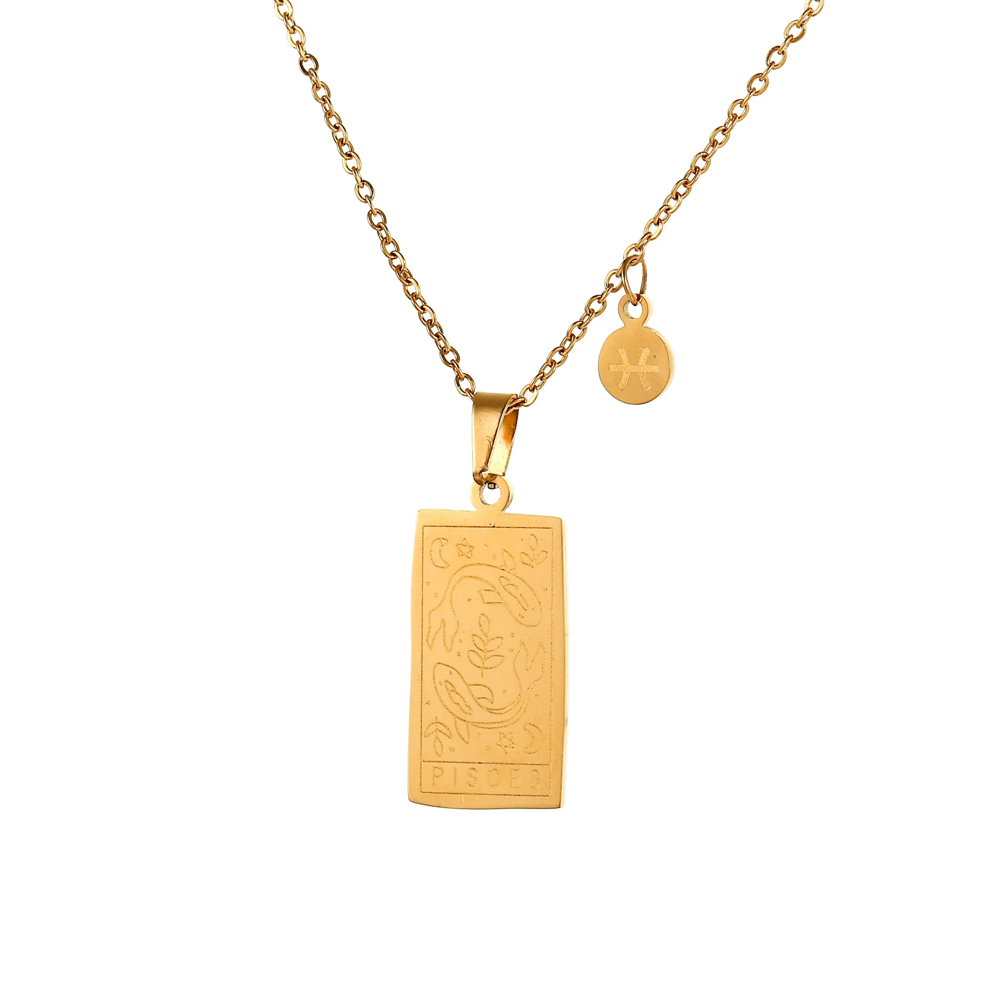 Twelve Constellation Tarot Stainless Steel Titanium Steel Square Gold Inlaid Geometric Necklace - Image 7