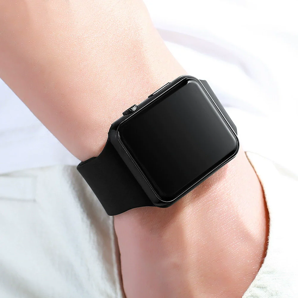 Unisex Casual Square Silicone And Plastic Led Electronic Watch