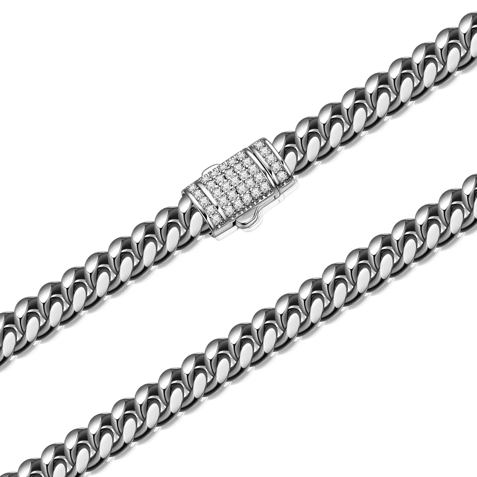 Unisex Cuban Chain Stainless Steel Geometric Polished And Electroplated Necklace With Copper Buckle And Micropaved Zircon - Image 5