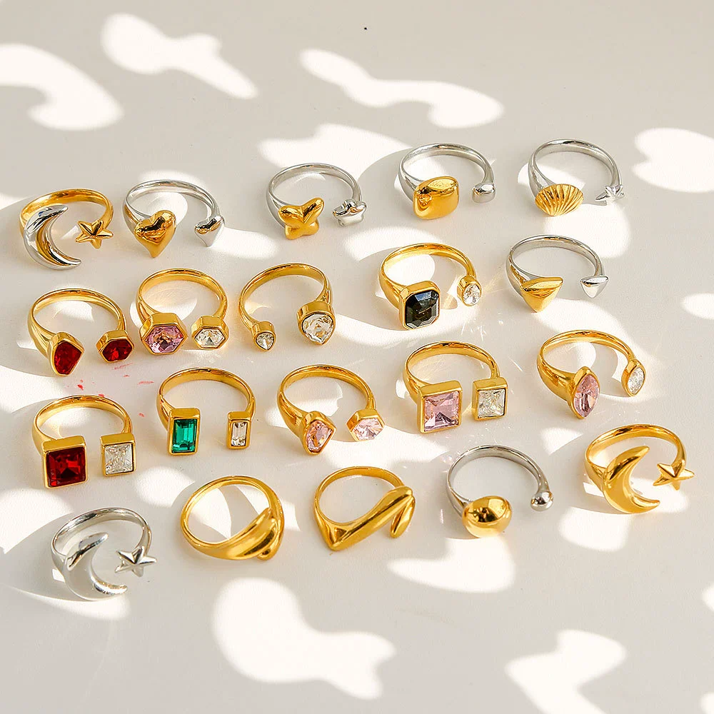 Unisex Geometric Electroplated Water Drop Shaped Zircon Adjustable Open Index Finger Ring - Image 5