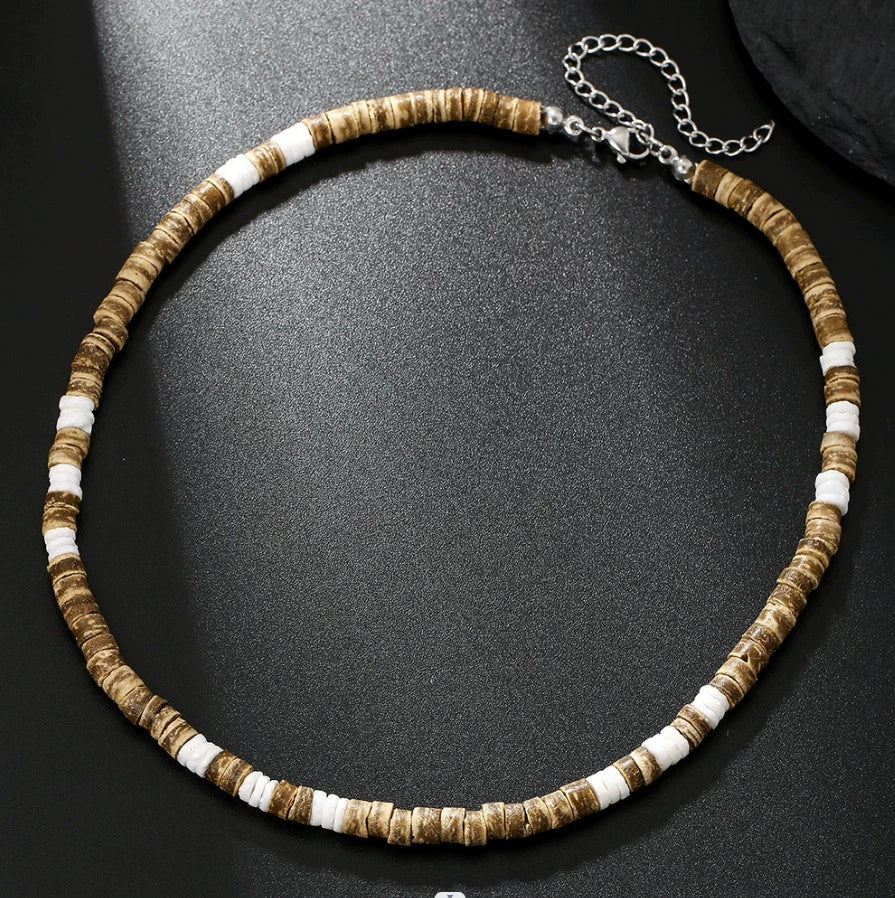 Unisex Geometric Style Coconut Shell And Wooden Beads Necklace With O Word Chain And Electroplating - Image 17