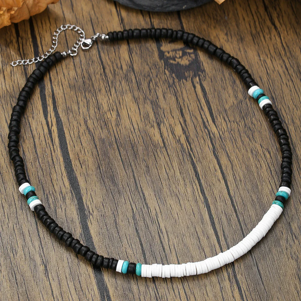 Unisex Geometric Style Coconut Shell And Wooden Beads Necklace With O Word Chain And Electroplating - Image 18