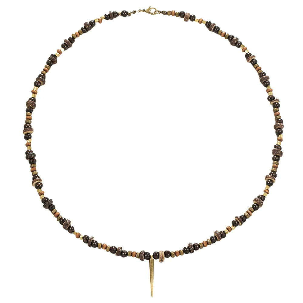 Unisex Geometric Style Coconut Shell And Wooden Beads Necklace With O Word Chain And Electroplating - Image 5