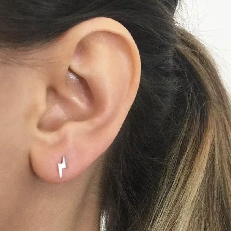 Unisex Geometric Titanium Alloy And Copper Stainless Steel Electroplated Earring And Lip Nail With Star Moon Lightning Pattern - Image 3