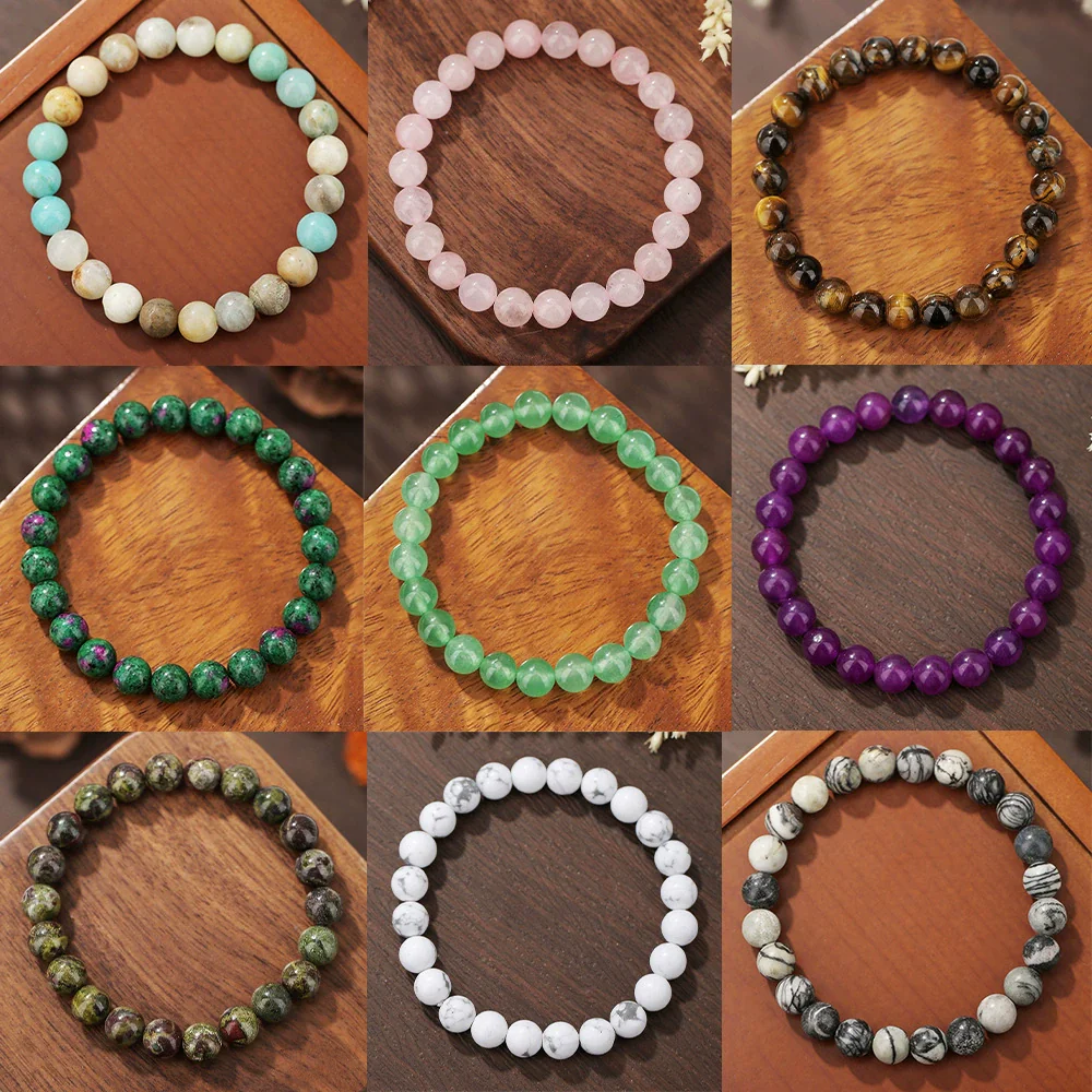 Unisex Handmade Geometric Beaded Crystal Bracelet With Black Matte Volcanic Stone Tiger Eye Rose Quartz Black Agate Amethyst
