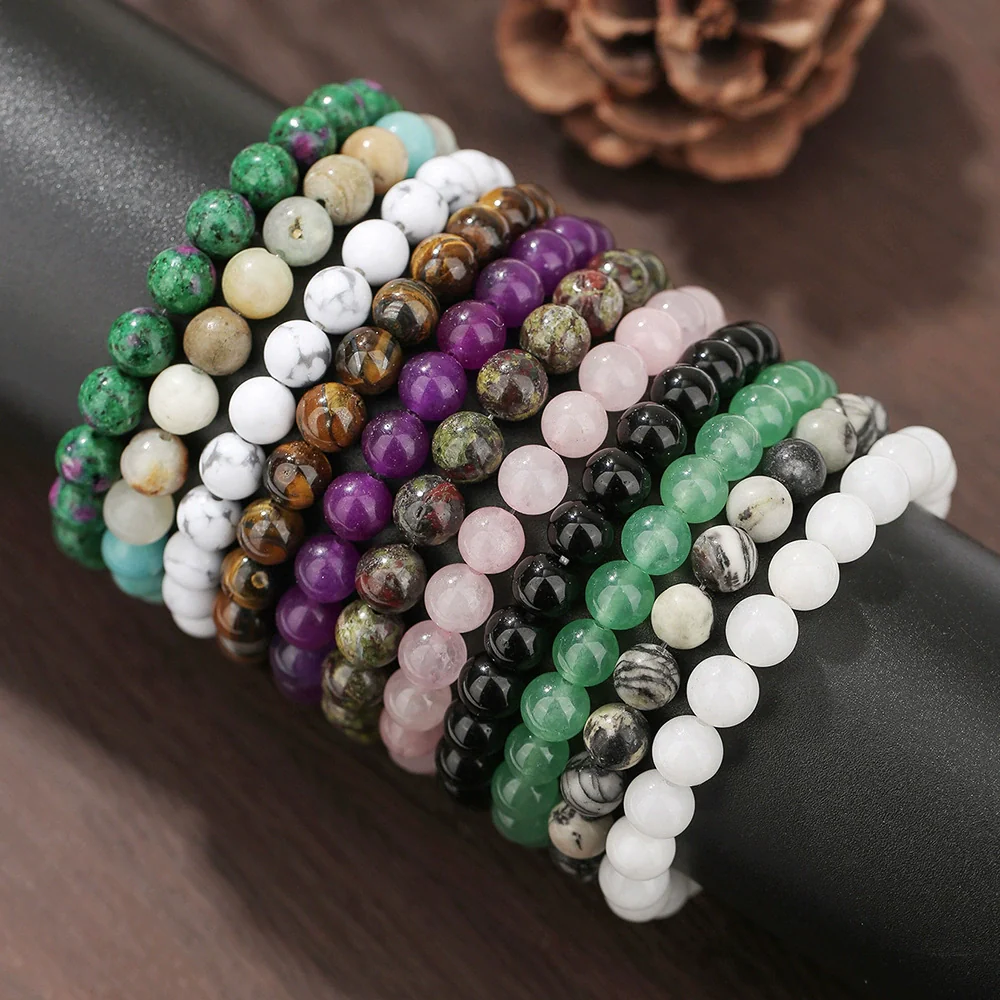 Unisex Handmade Geometric Beaded Crystal Bracelet With Black Matte Volcanic Stone Tiger Eye Rose Quartz Black Agate Amethyst - Image 4