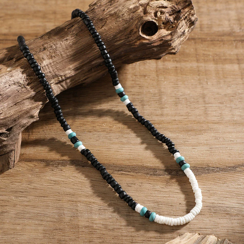 Unisex Handmade Wooden Beads And Pine Stones Geometric Hiphop Fashion Clavicle Chain - Image 3