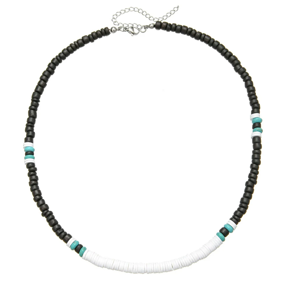 Unisex Handmade Wooden Beads And Pine Stones Geometric Hiphop Fashion Clavicle Chain - Image 5