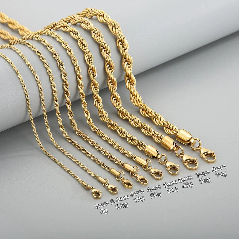 Unisex Hip Hop Fashion Button Rope Titanium Steel And Stainless Steel Twist Chain Necklace With Geometric Pattern And Electroplating Treatment - Image 2