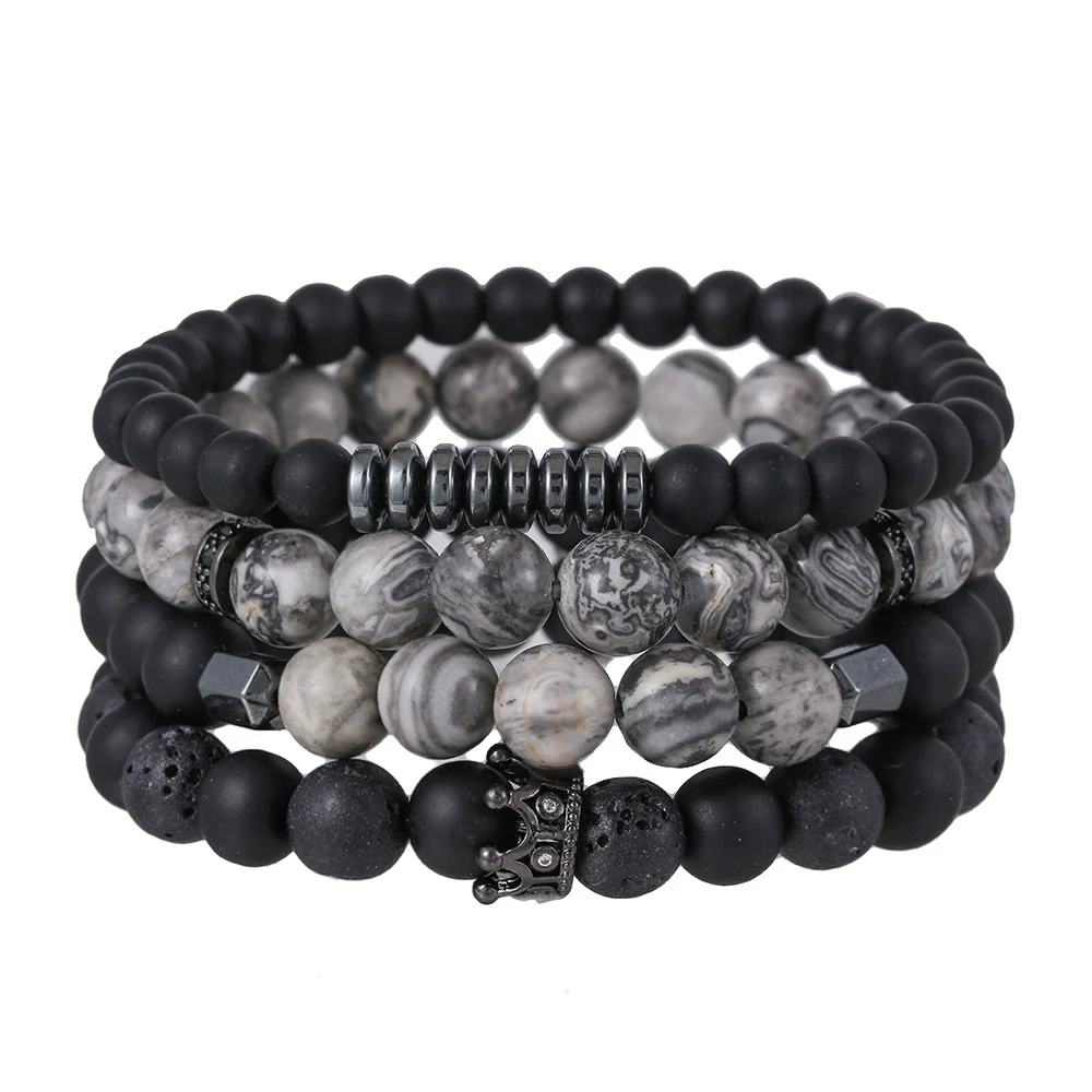 Unisex Hip Hop Stone Copper Inlaid Geometric Handmade Bracelet 4 Pieces Set - Image 5