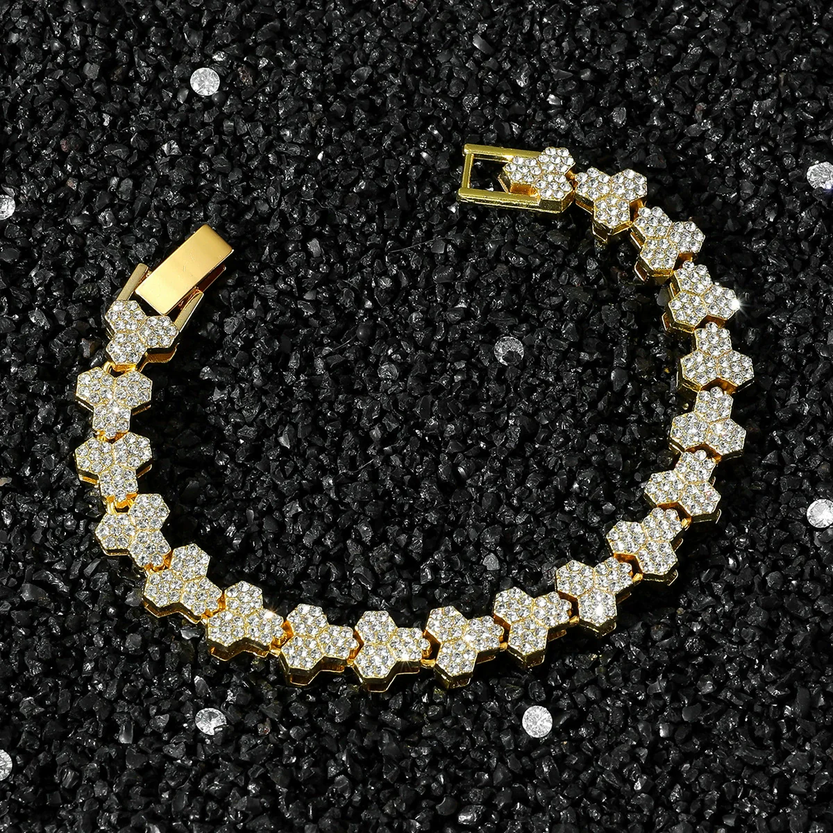 Unisex Hip Hop Style Alloy Cuban Chain Necklace Set With Diamonds And Geometric Triangle Stitching - Image 10