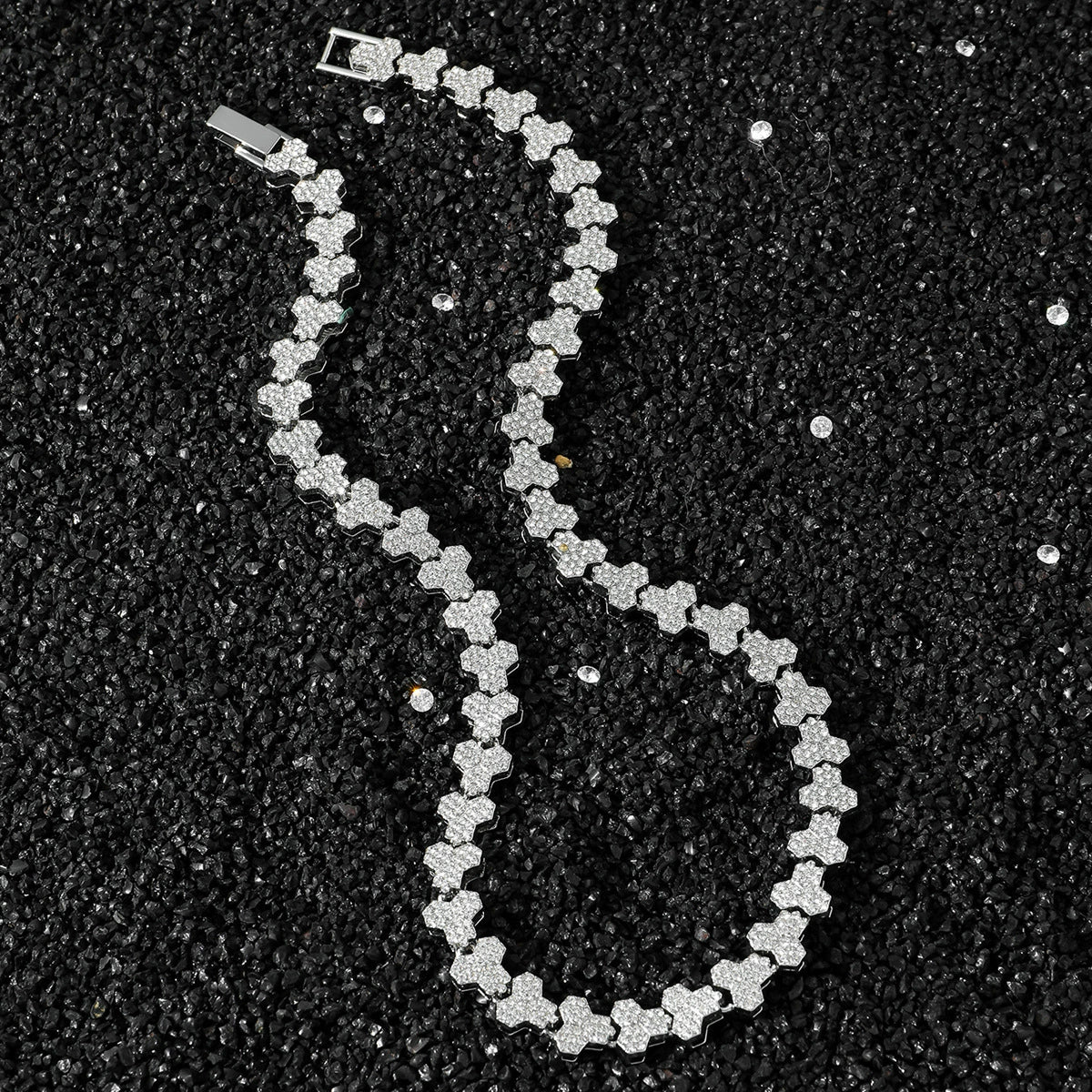 Unisex Hip Hop Style Alloy Cuban Chain Necklace Set With Diamonds And Geometric Triangle Stitching - Image 9