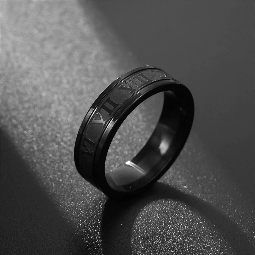 Unisex Hiphop Punk Stainless Steel Geometric Ring With Roman Numerals Electroplated - Image 3