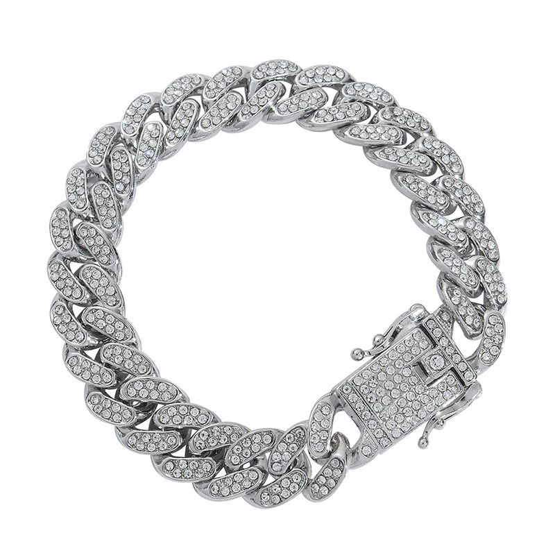 Unisex Hiphop Style Alloy Necklace With Geometric Pattern And Diamond Design Cuban Chain - Image 7