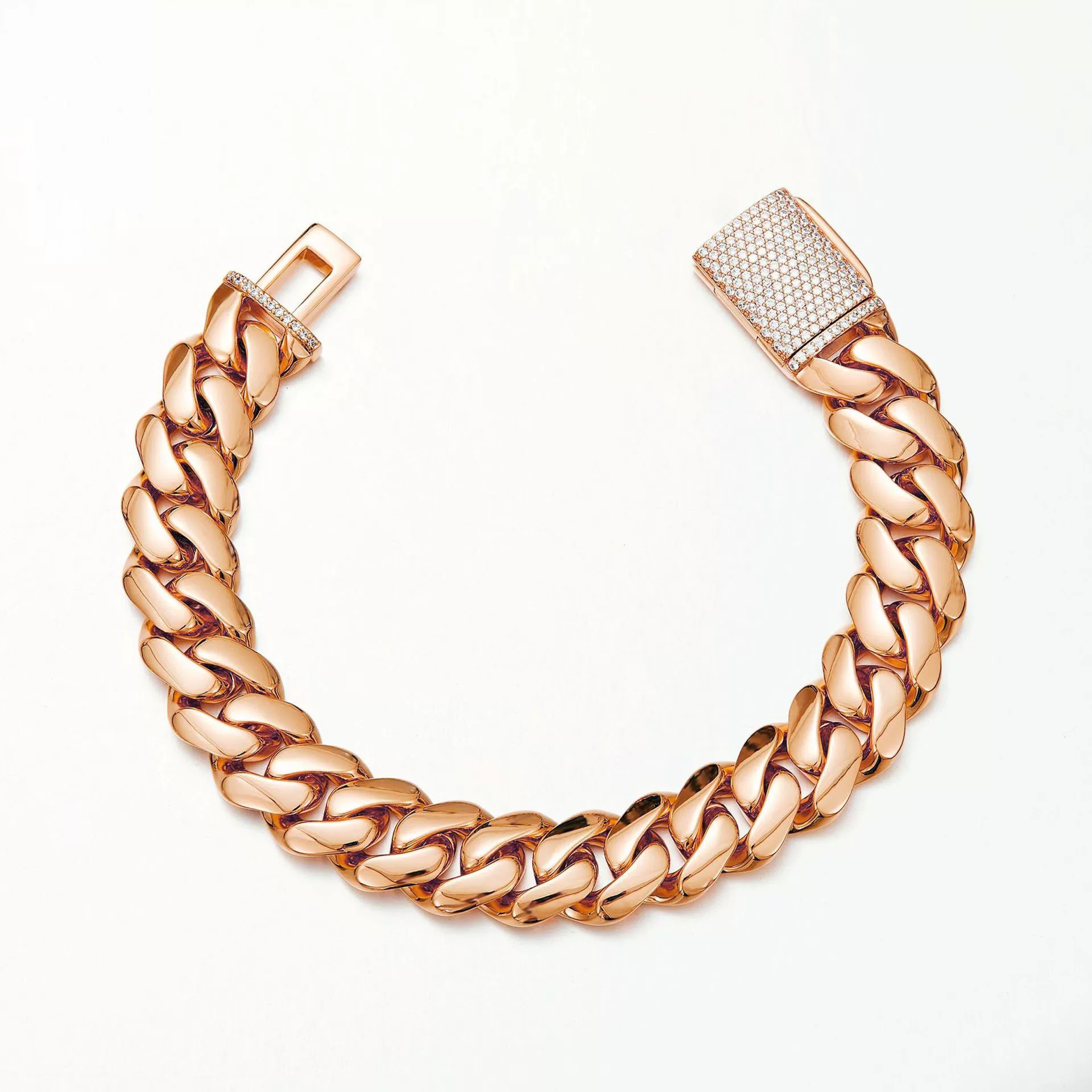 Unisex Jewelry Stainless Steel Cuban Chain Necklace With Geometric Pattern And Rose Gold Finish And Micropaved Zircon Diamond Buckle - Image 2