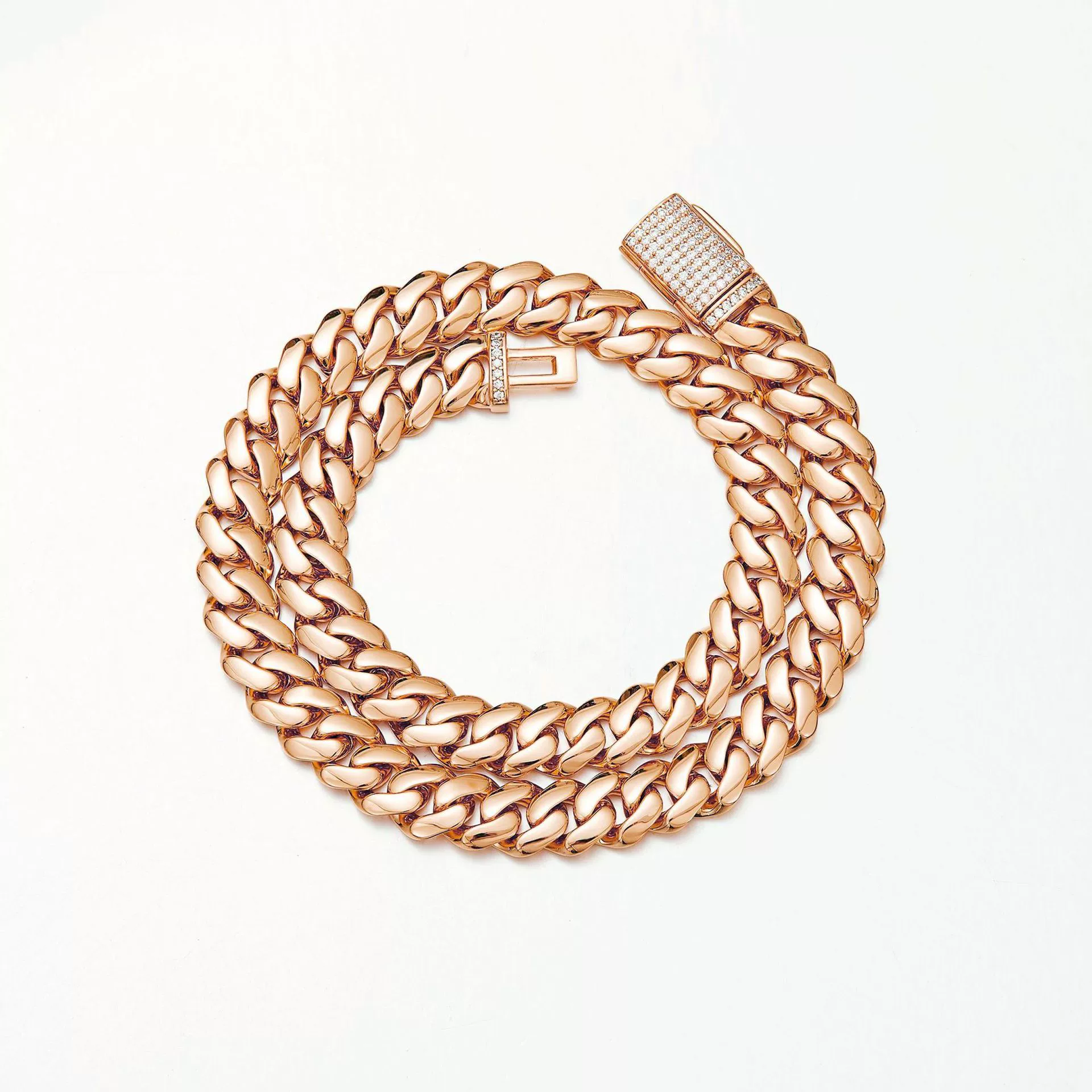 Unisex Jewelry Stainless Steel Cuban Chain Necklace With Geometric Pattern And Rose Gold Finish And Micropaved Zircon Diamond Buckle - Image 4