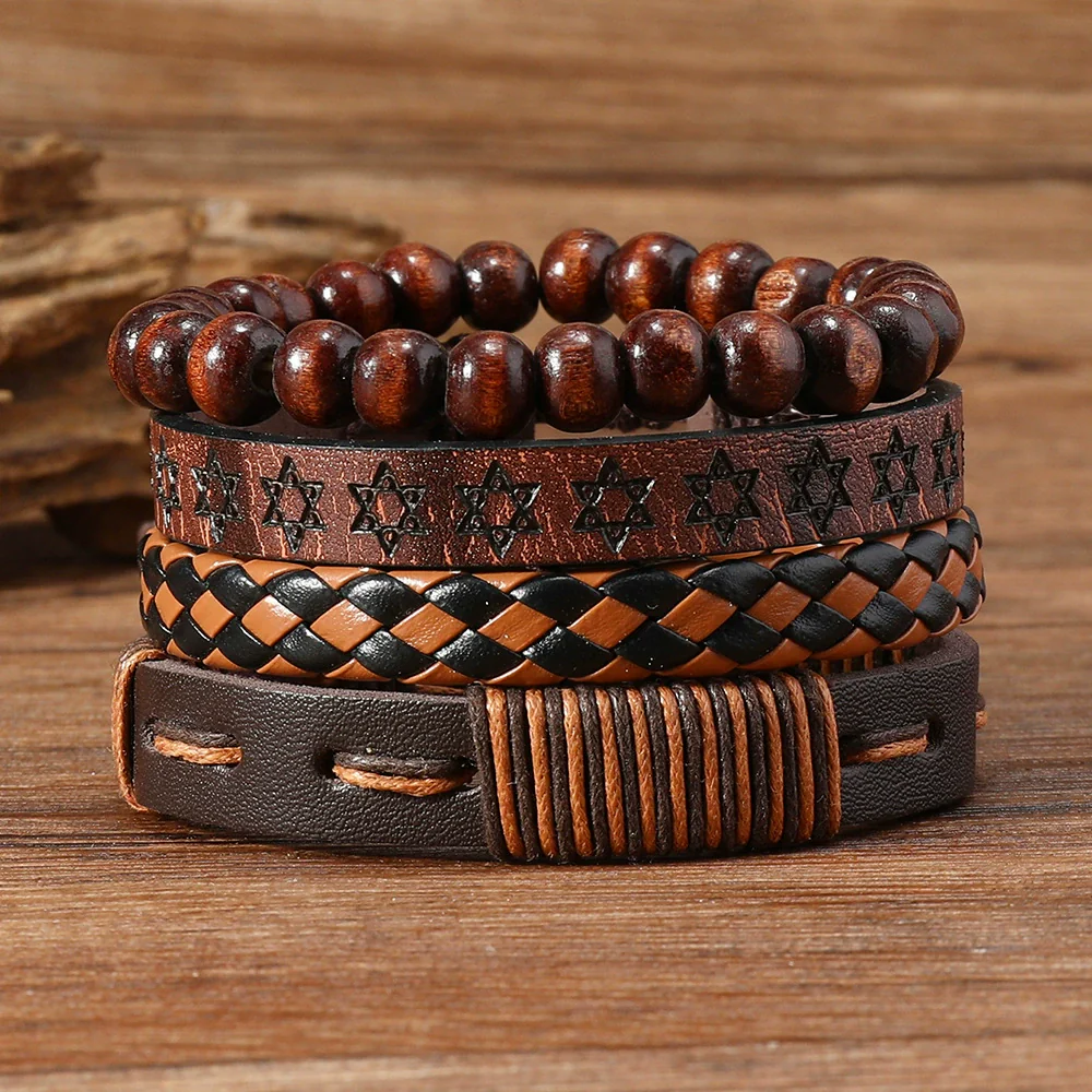 Unisex Leather Handwoven Geometric Sixpointed Star Bracelet - Image 2