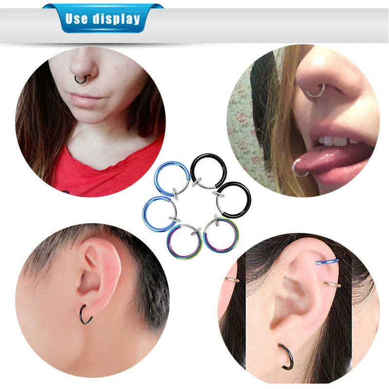 Unisex Metal Geometric Ear Clip Ear Stud Nose Ring Electroplated - Image 5