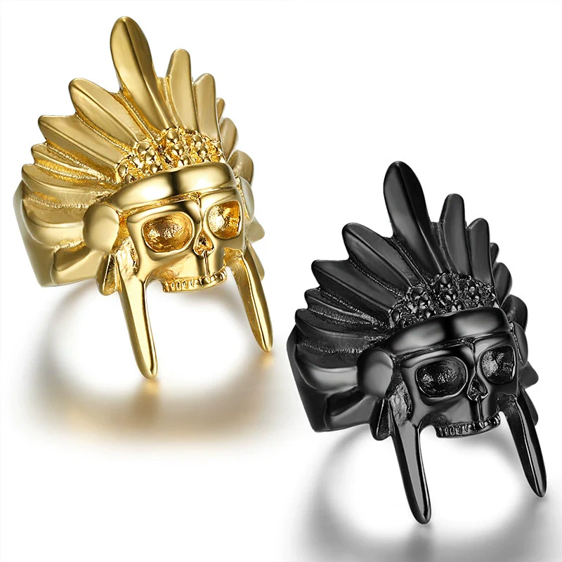 Unisex Personality Gold Plated Stainless Steel Skull Ring - Image 5