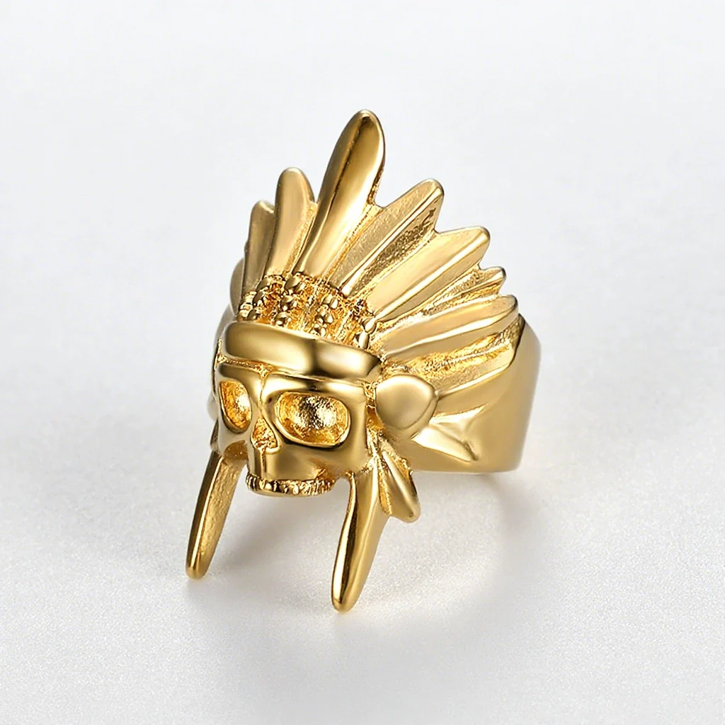 Unisex Personality Gold Plated Stainless Steel Skull Ring - Image 8