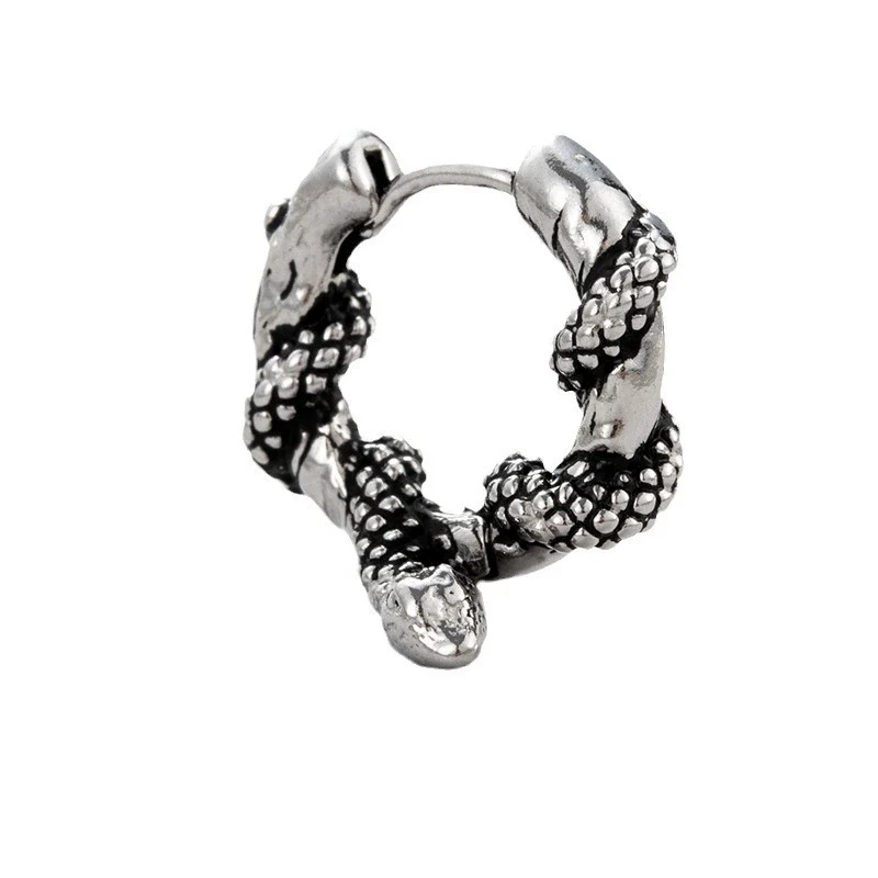 Unisex Piercing Earrings Stainless Steel Cast Rose Skull Snake With Flowers And Polishing Style - Image 5