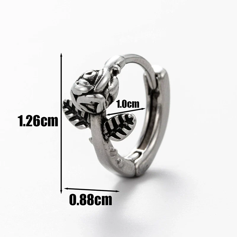 Unisex Piercing Earrings Stainless Steel Cast Rose Skull Snake With Flowers And Polishing Style - Image 6