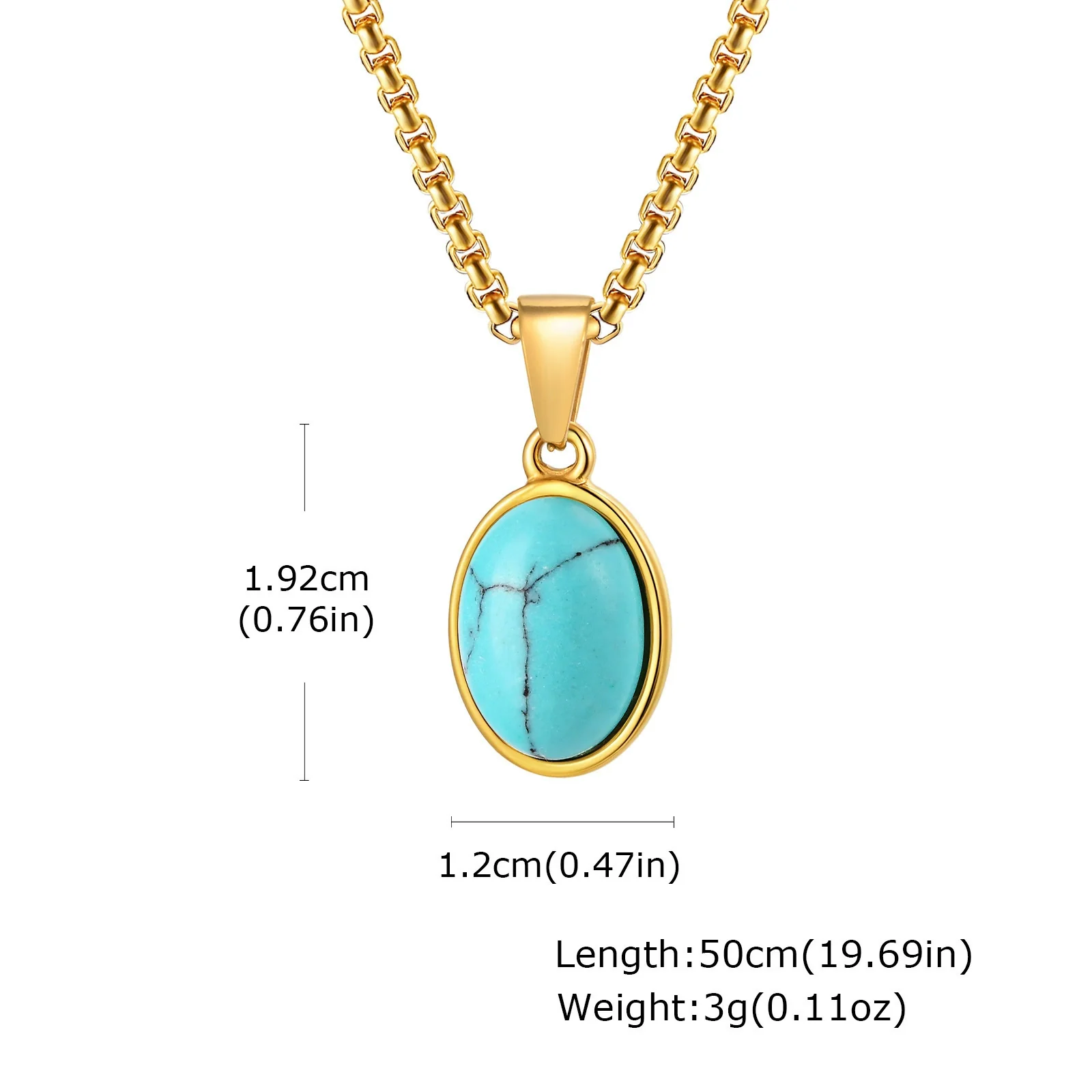 Unisex Retro Fashion Jewelry Stainless Steel Geometric Oval Natural Stone Pendant Necklace - Image 14