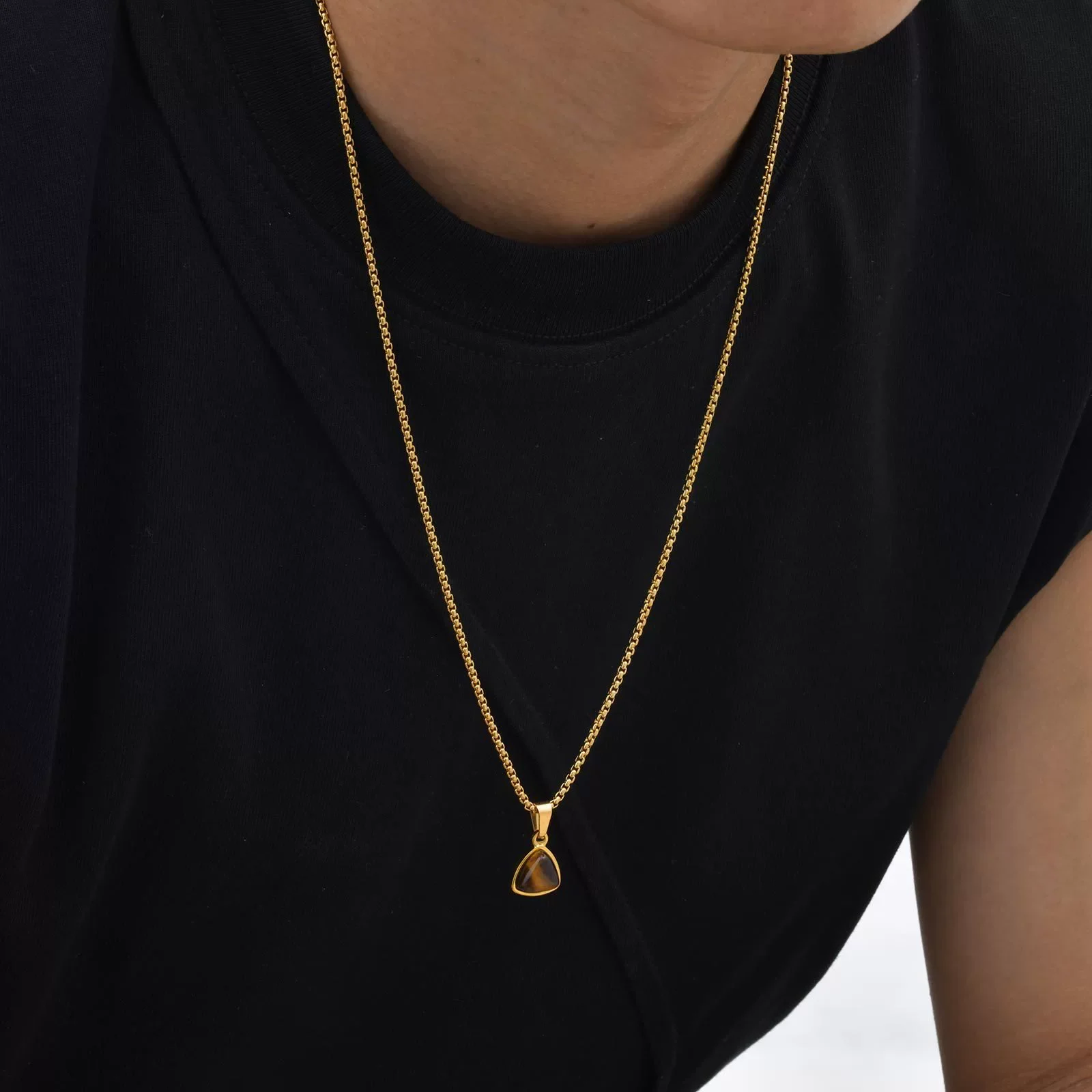 Unisex Retro Fashion Jewelry Stainless Steel Geometric Oval Natural Stone Pendant Necklace - Image 19