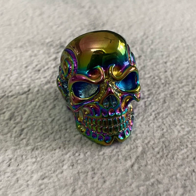 Unisex Retro Hiphop Skull And Flowers Titanium Steel Ring With Oil Treatment - Image 4