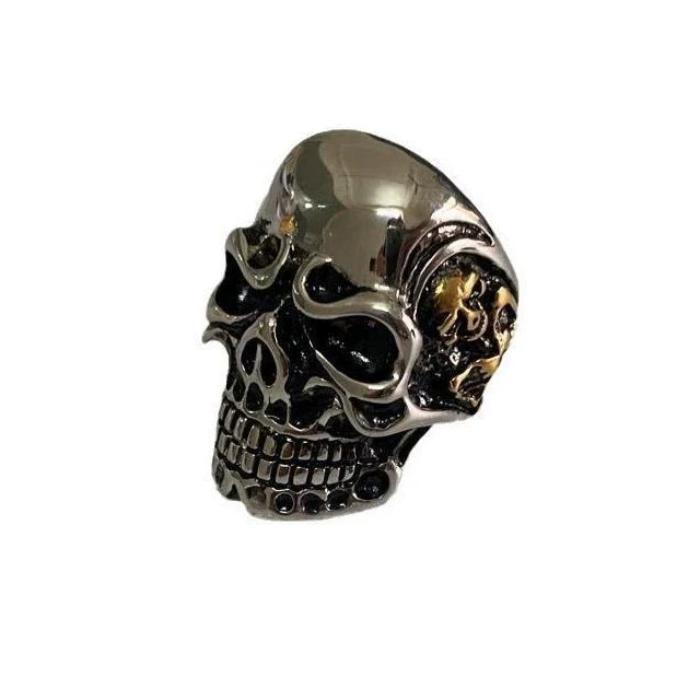 Unisex Retro Hiphop Skull And Flowers Titanium Steel Ring With Oil Treatment - Image 5