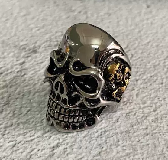 Unisex Retro Hiphop Skull And Flowers Titanium Steel Ring With Oil Treatment - Image 6