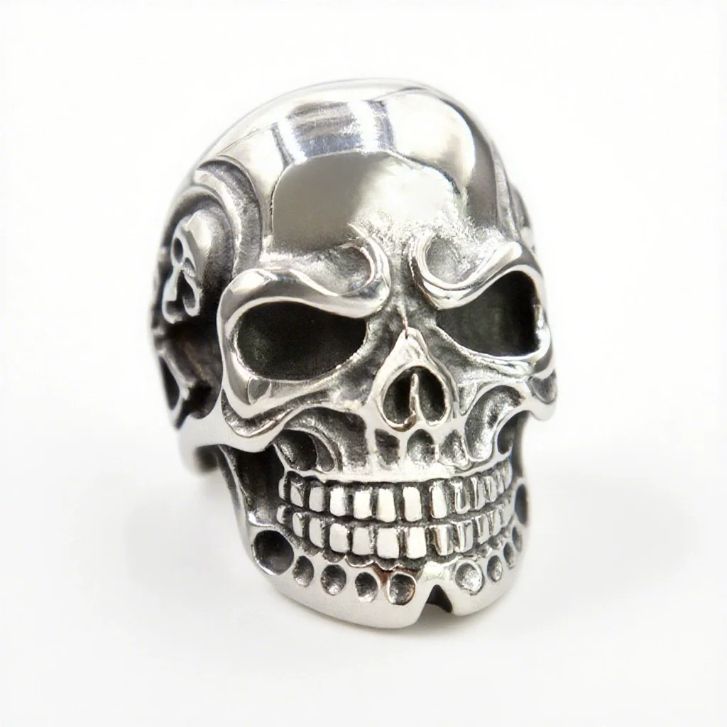 Unisex Retro Hiphop Skull And Flowers Titanium Steel Ring With Oil Treatment - Image 8