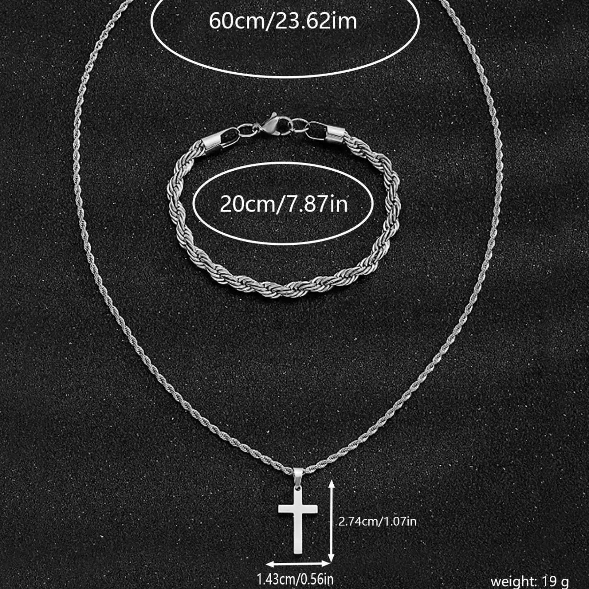 Unisex Retro Twist Chain Stainless Steel Cross Pendant Jewelry With Polishing - Image 2