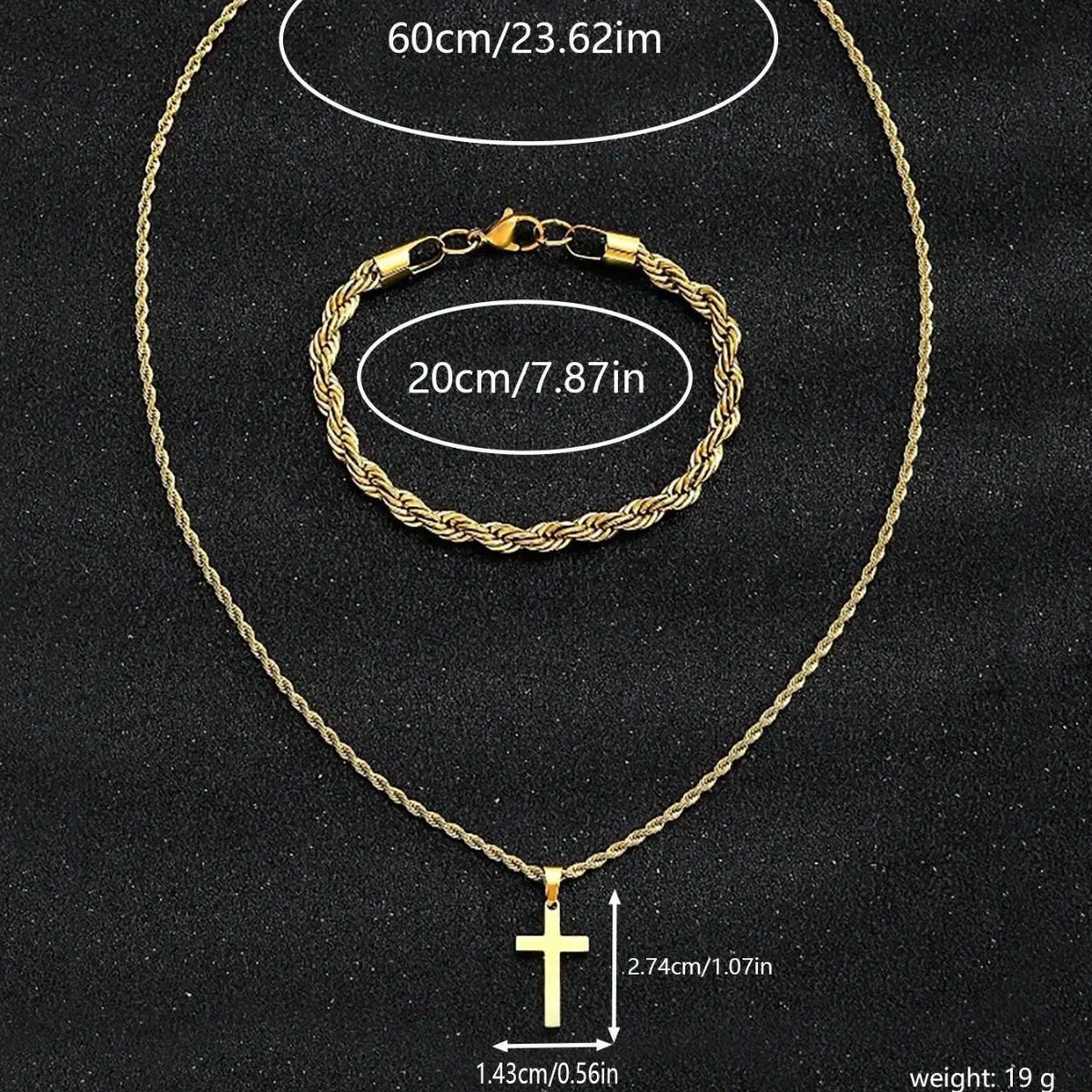 Unisex Retro Twist Chain Stainless Steel Cross Pendant Jewelry With Polishing - Image 4