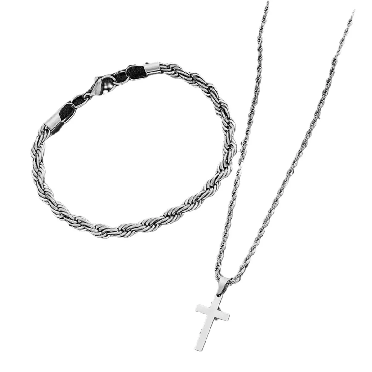 Unisex Retro Twist Chain Stainless Steel Cross Pendant Jewelry With Polishing - Image 5