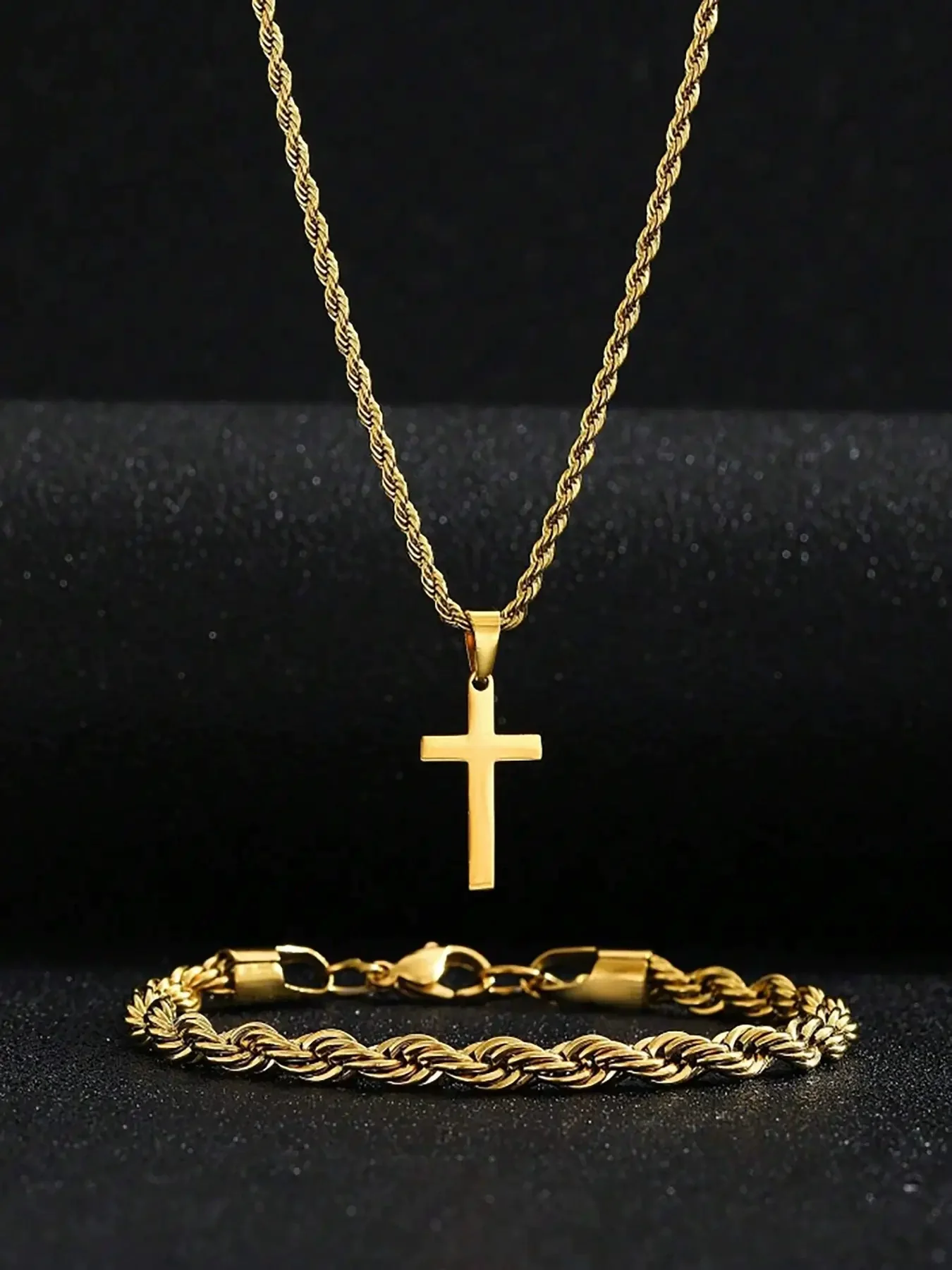 Unisex Retro Twist Chain Stainless Steel Cross Pendant Jewelry With Polishing - Image 7