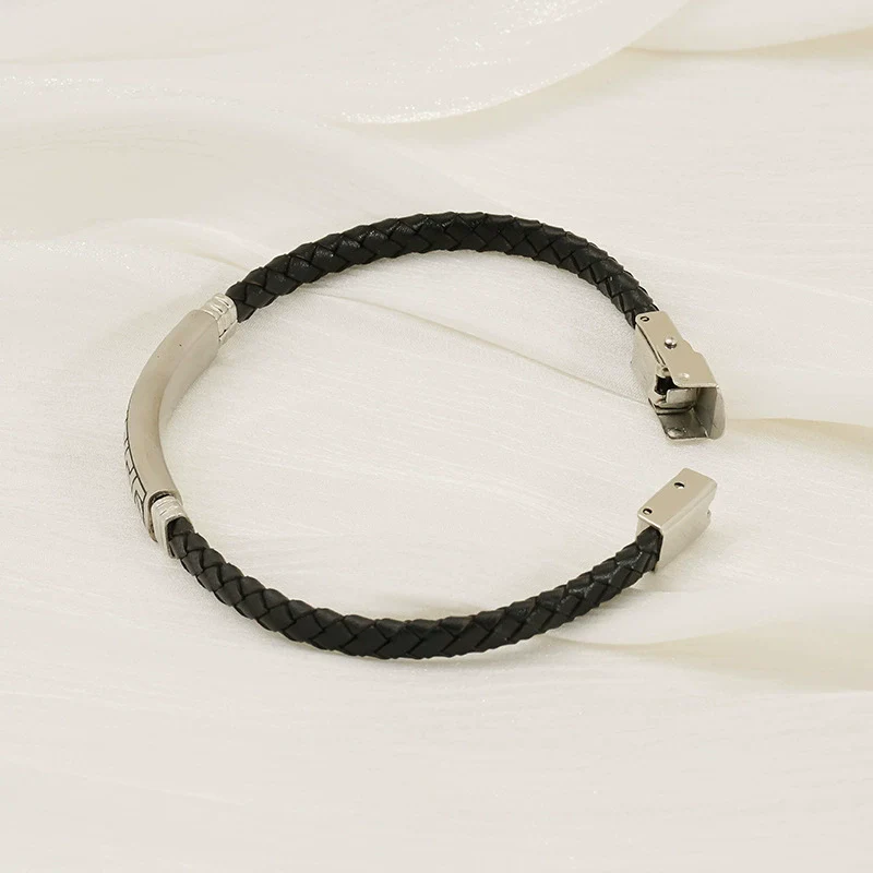 Unisex Rhombus Pattern Titanium Steel Electroplated Couple Leather Bracelet Trendy Jewelry Accessories - Image 3