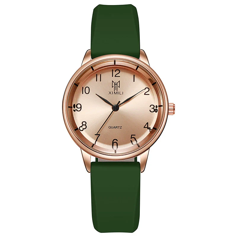 Unisex Silicone Alloy Iron Plain Glass Mirror Round Quartz Student Watch Leisure Style Spiral Crown Pin Buckle - Image 7