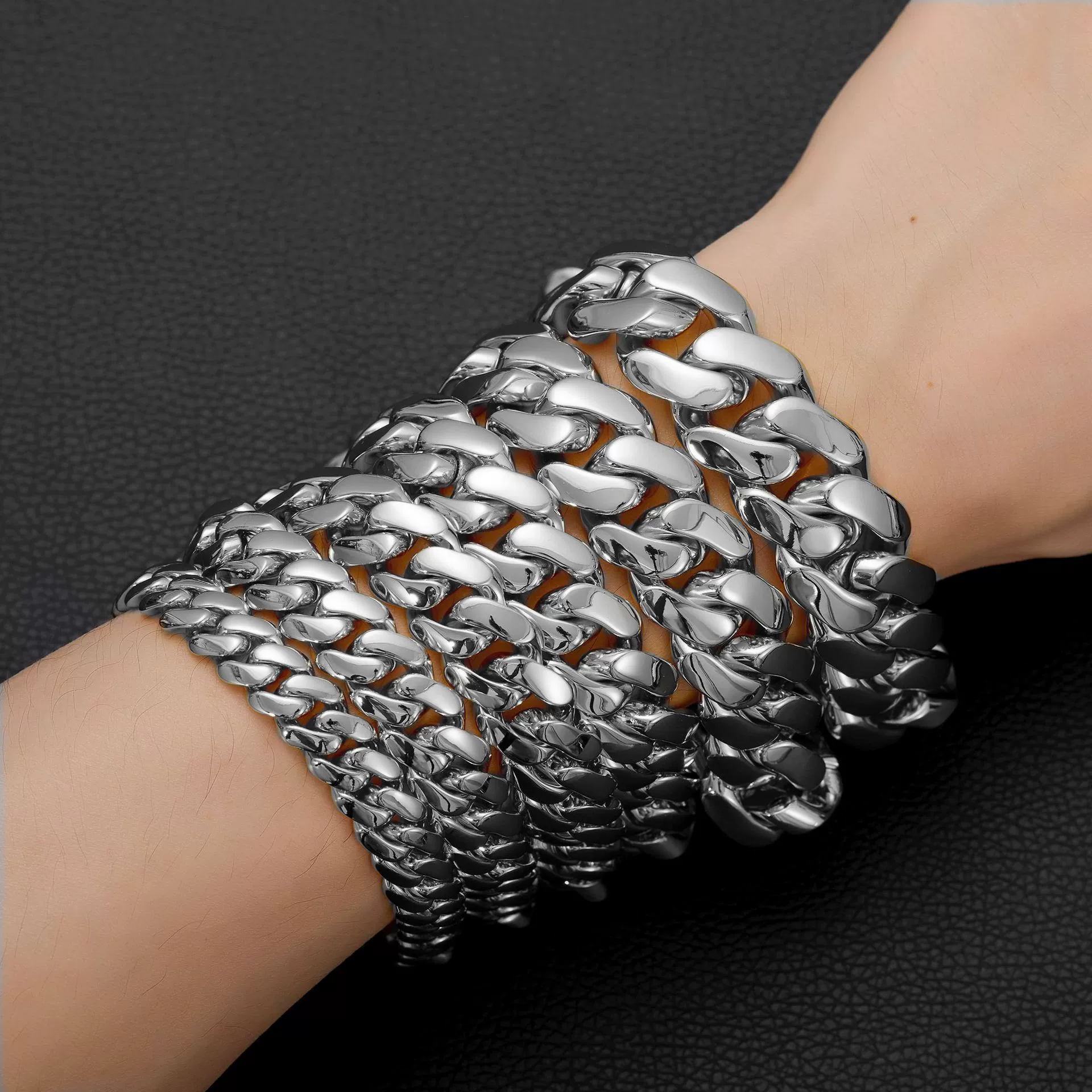 Unisex Stainless Steel Geometric Cuban Chain Necklace Polished With Zircon Diamond Buckle - Image 2